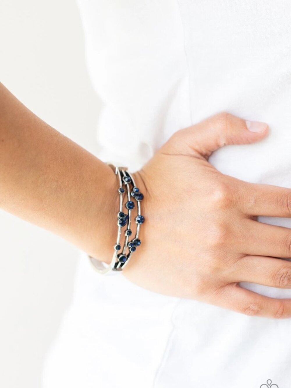 Cosmic Candescence Blue Rhinestone Hinged Bracelet